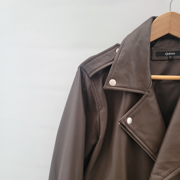 Quince Mocha Brown Leather Moto Biker Jacket Size Large Timeless Minimalist - Picture 6 of 16
